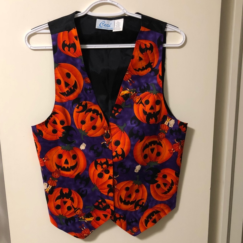 Halloween Pumpkin Print Vest - Orange & Purple Women’s Top